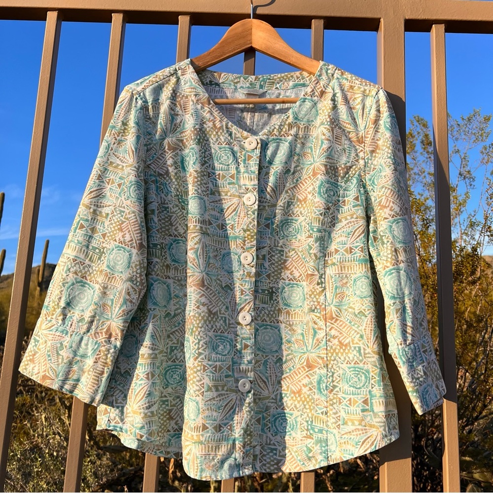 ⬇️💲Christopher & Banks Women’s Light Jacket Botton Down L  Multi 3/4 Sleeves